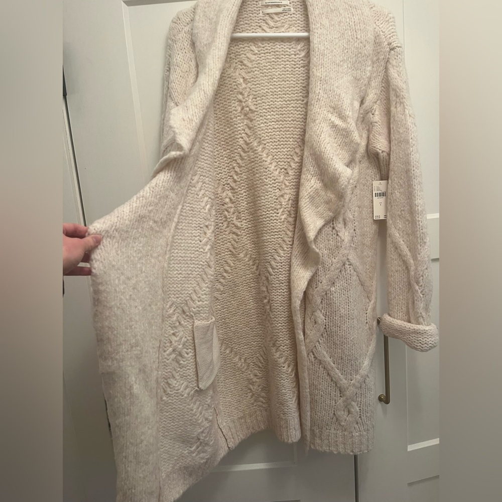 Ivory Ruffle Knit Long Cardigan - Picture 2 of 7